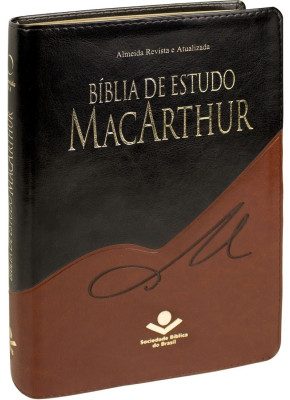 Bíblia De Estudo Macarthur Luxo Preta E Marrom     