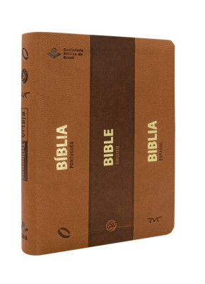 Biblia Trilingue NAA Portugues/Ingles/Espanhol Luxo Marrom