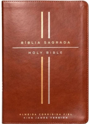Bíblia Sagrada Bilíngue Português Inglês ACF KJV Marrom Leitura Perfeita Bíblia King James
