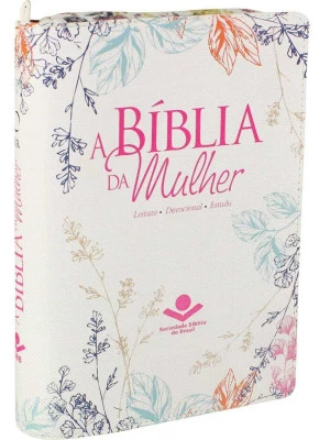 A Bíblia Da Mulher RA Media Branca Florida Com Zíper  