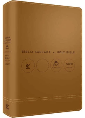 Bíblia Sagrada NVI Holy Bible Português Inglês Champanhe Ouro