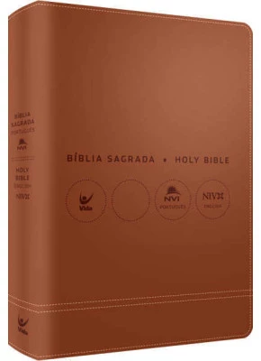 Bíblia Sagrada NVI Holy Bible Português Inglês Luxo Marrom 