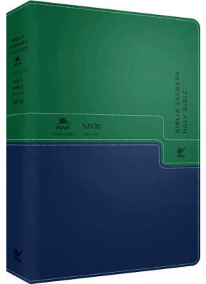 Bíblia Sagrada NVI Holy Bible Português Inglês Verde Azul