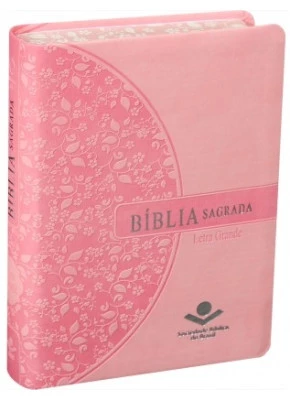 Bíblia Sagrada RA Letra Grande Pequena Rosa Claro  