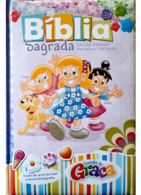 Bíblia Sagrada RC Infantil Rosa Luxo Turminha Da Graça  