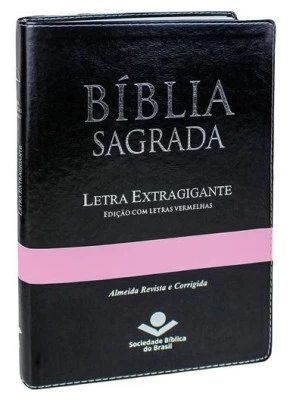 Bíblia Sagrada RC Letra Extragigante preta com faixa rosa com Índice   