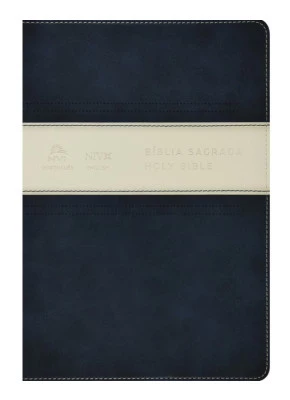Bíblia Sagrada Nvi - Holy Bible | Português - Inglês | Azul E Branco