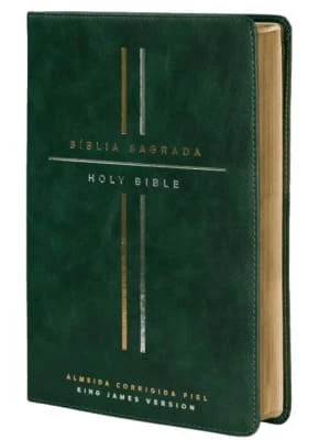 Bíblia Sagrada Bilíngue Português/Inglês ACF KJV Couro Soft Verde Leitura Perfeita