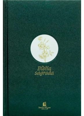 Bíblia Sagrada Slim NVI Letra Grande Tecido Verde Capa Dura Flor Minimalista