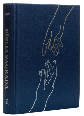 Bíblia Sagrada NVI Com Espaço Para Anotações Tecido Azul Capa Dura Mãos Que Oram
