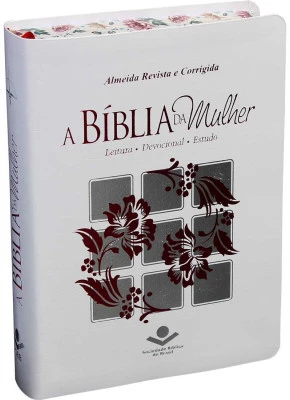 A Bíblia Da Mulher RC Media Branca, Flor e Borda Florida   