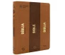 Biblia Trilingue NAA Portugues/Ingles/Espanhol Luxo Marrom